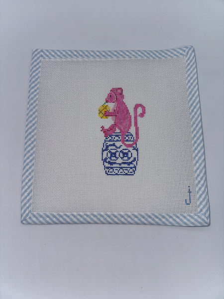 Jessica Tongel Pink Monkey on a ginger jar (looking left)