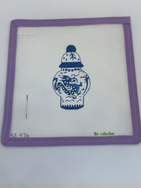 Ginger Jar Blue and White with Dragon Needlepoint Canbas